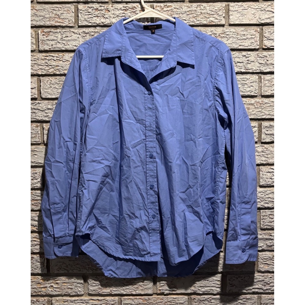 Quince Womens Long Sleeve Button Down Shirt Blue Size M Classic Fit Blouse